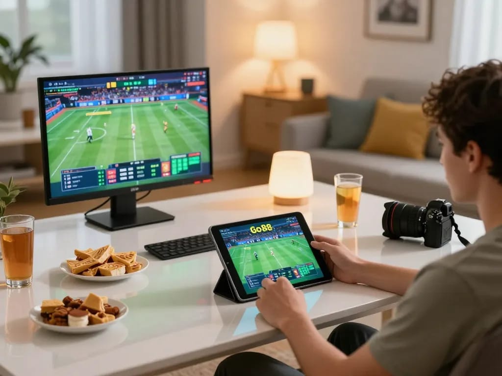 Engaged user placing bets in Go88 app during a home sports betting session
