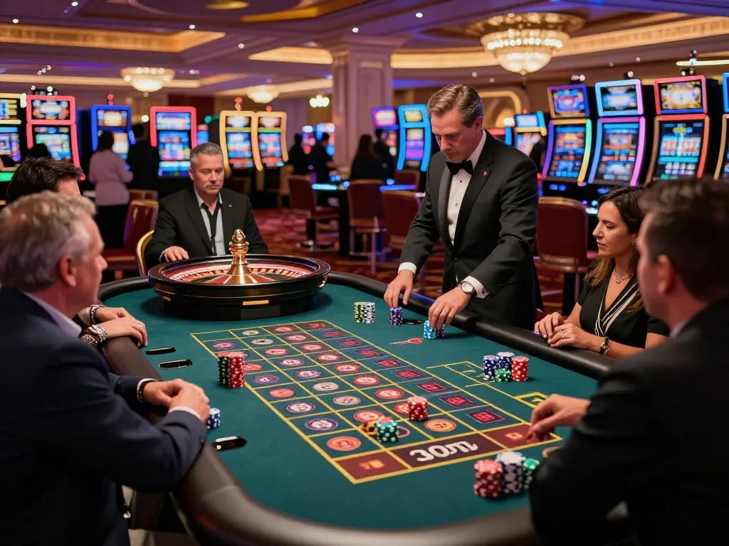 Players engaging with sc88 roulette table in a vibrant casino, enhancing the thrilling gambling experience.