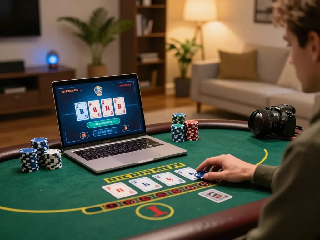 Player engaging in live dealer blackjack at rr88 online casino, showcasing vibrant home gaming atmosphere