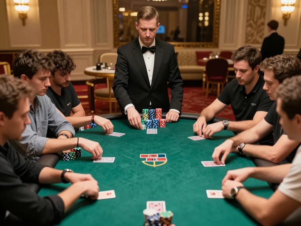 Experience strategy and excitement with players at 789win com poker table amid colorful chips