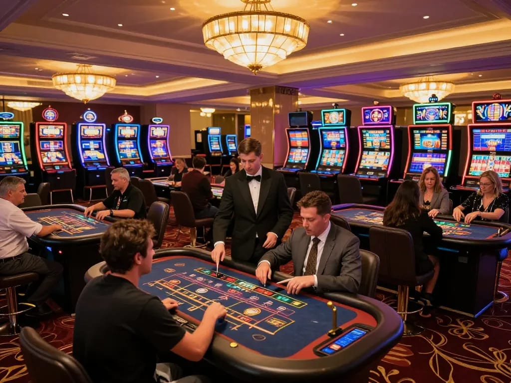Players strategizing their bets at 777x casino tables in an upscale environment.