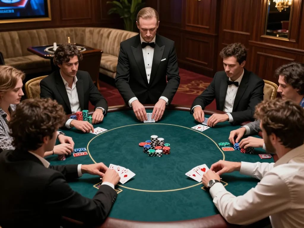 Players engaged in high-stakes poker at a VIP table, showcasing Lc88 vin strategy and focus.