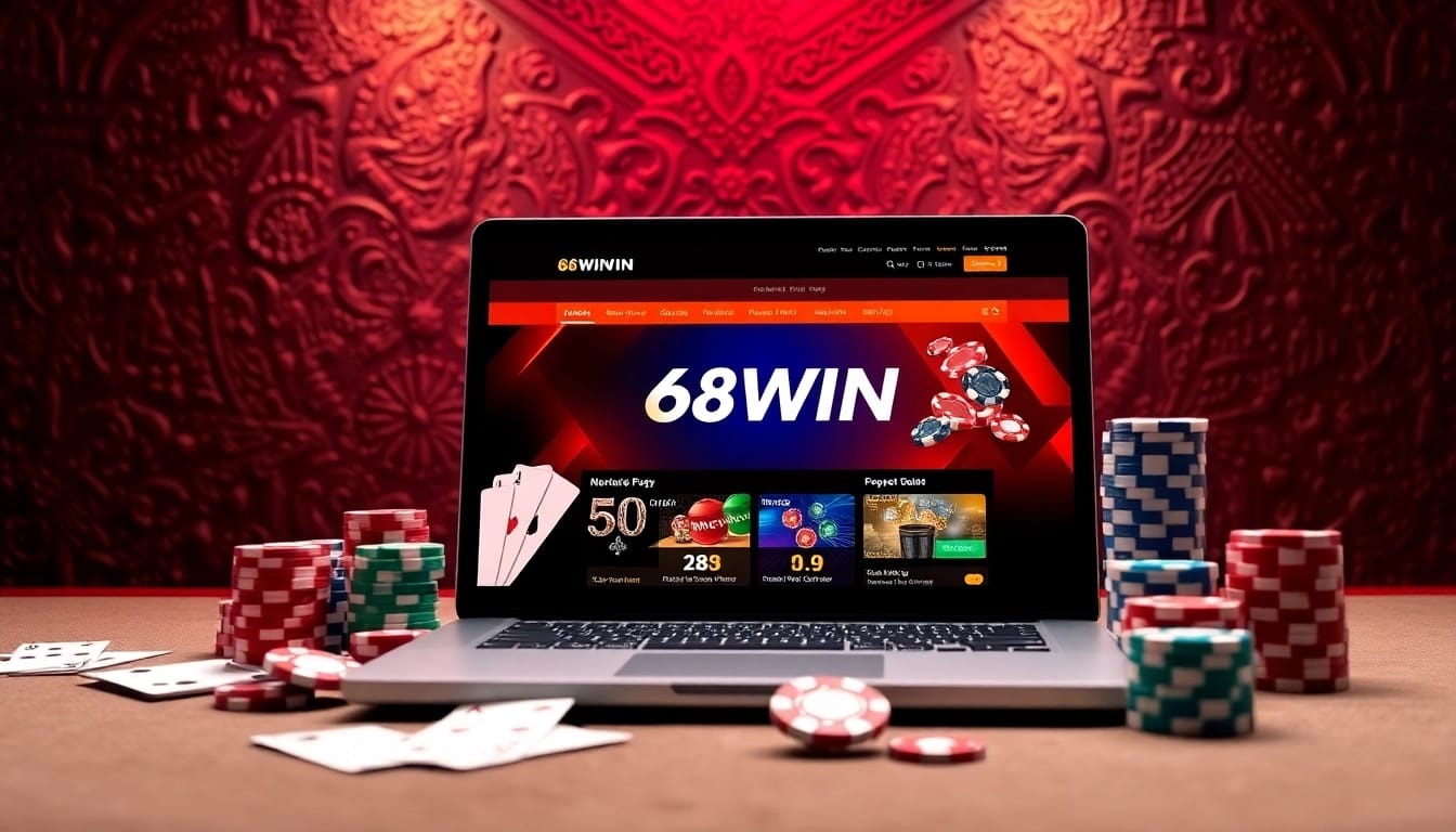 Experience the thrill of 68WIN đăng nhập with a luxurious casino setup featuring online gambling elements.