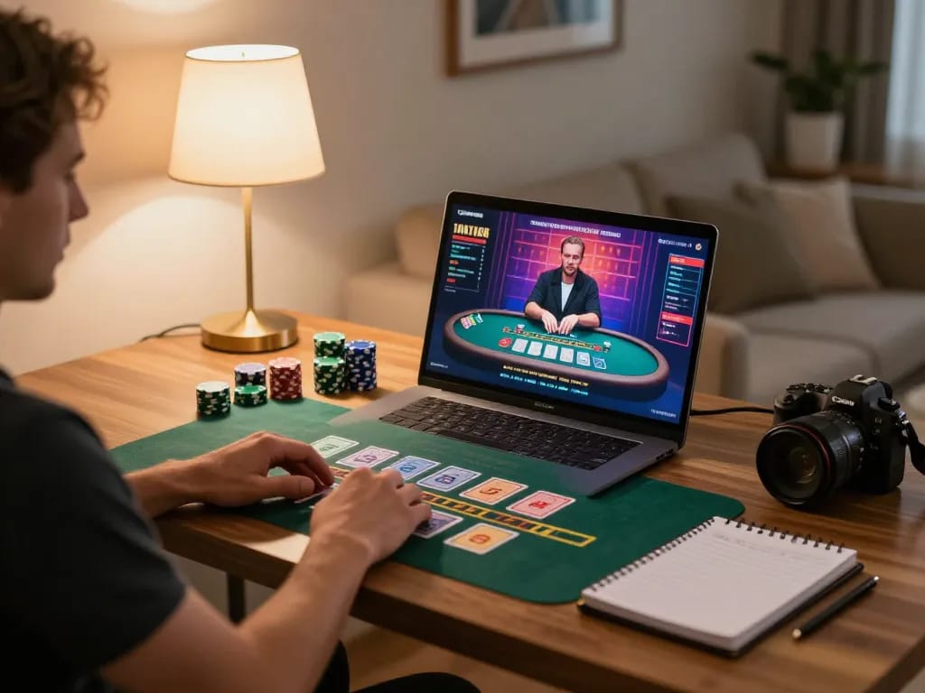 Player enjoying live dealer blackjack at 23win's online casino setup, demonstrating modern gaming experience