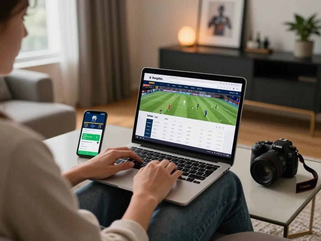 Engaging with Bongdalu for live sports betting odds in a cozy home setting.