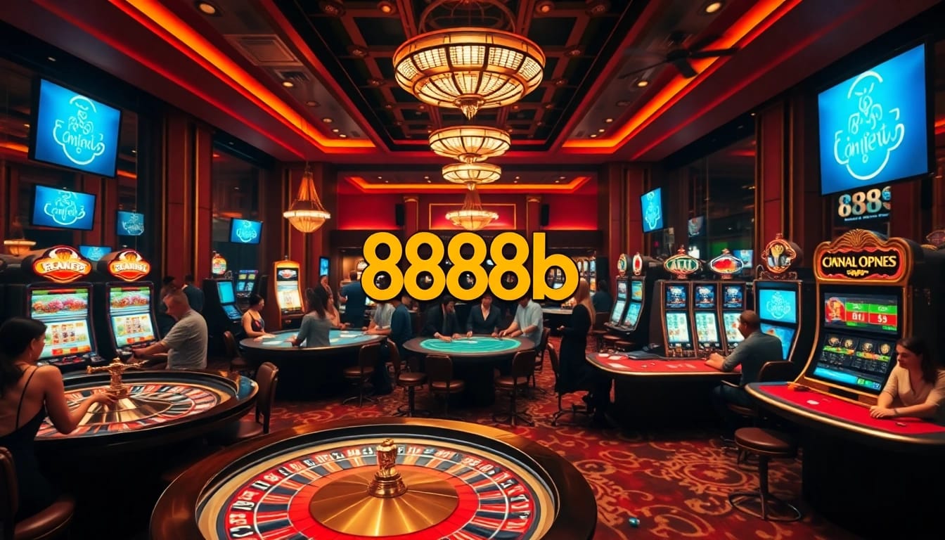 Players enjoying thrilling games at the premier online casino 888b with vibrant tables and slot machines.