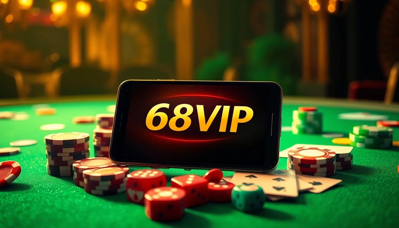 Tải App Nhà Cái 68VIP on a mobile device with dynamic casino elements.