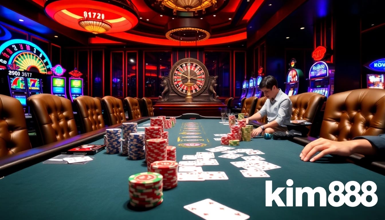 Experience thrilling poker gameplay at kim88 with a vibrant casino atmosphere.