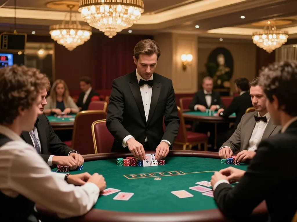 Players engaged in high-stakes poker at TR88 TRANG CHỦ, showcasing strategic gameplay and a luxurious casino atmosphere.