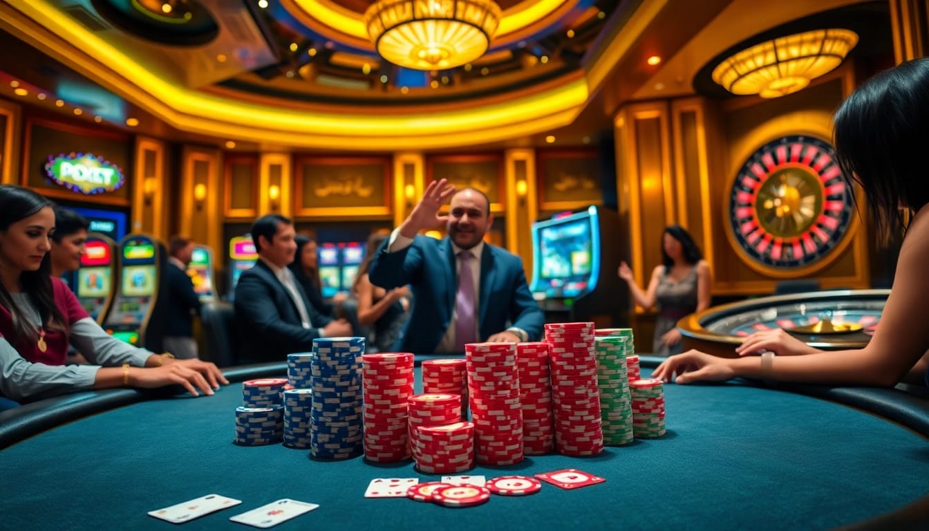 High-stakes poker at 888P casino with colorful chips and attentive players.