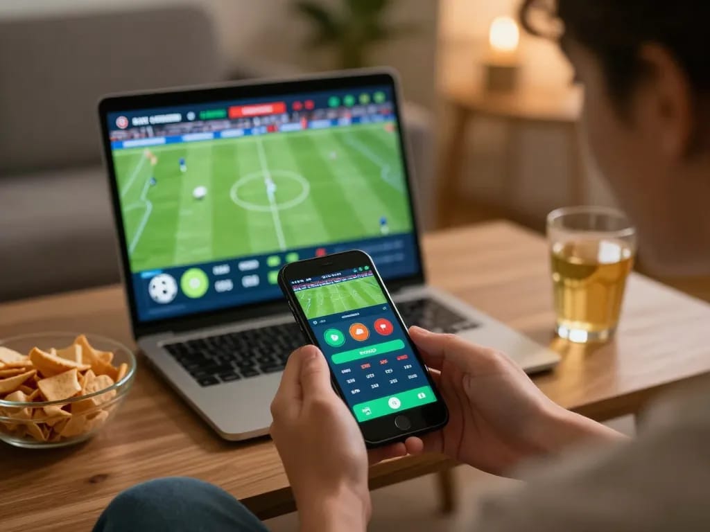 Kèo nhà cái sports betting action with a player using a smartphone to place bets during a live match.