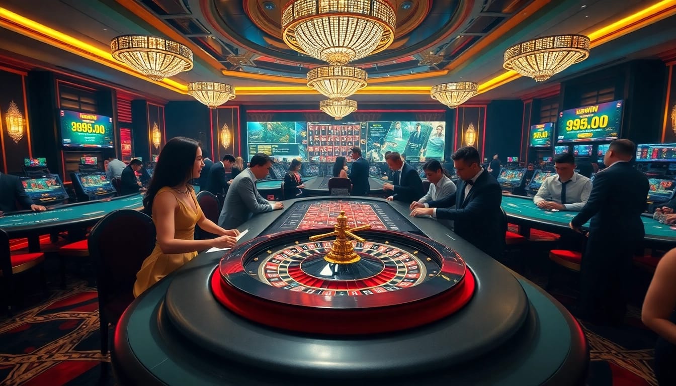 Engaging gaming atmosphere at 98win casino featuring roulette, poker chips, and blackjack strategy.