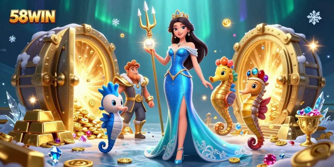 Experience the thrill of winning at 58WIN with a dazzling underwater casino scene.
