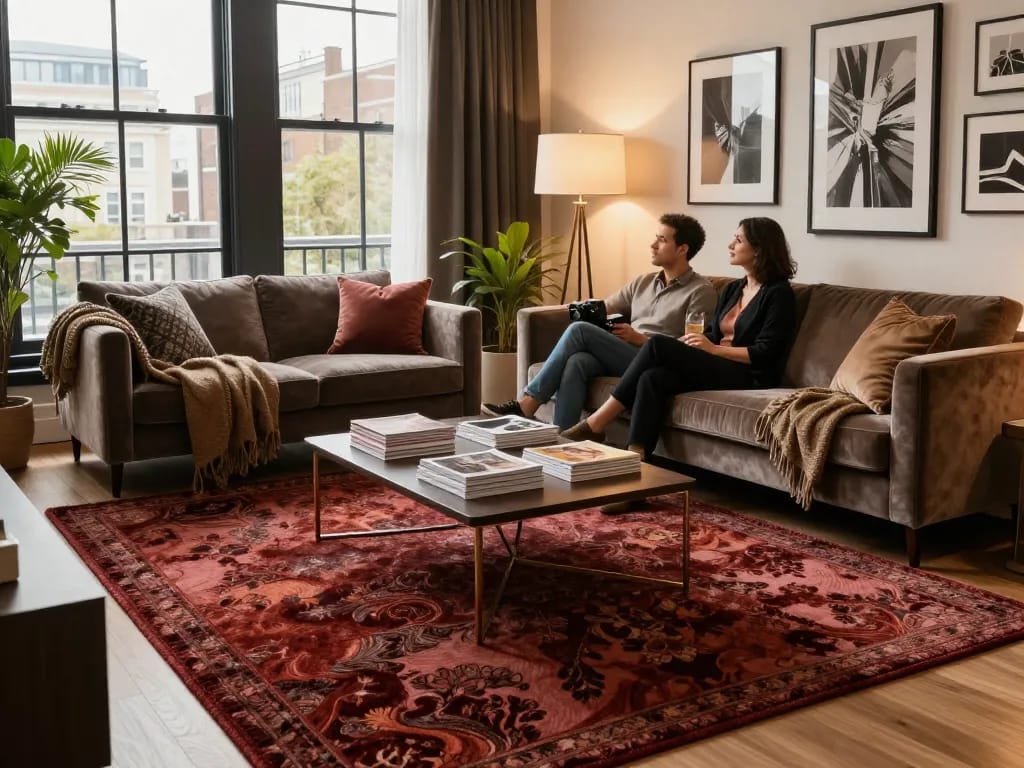 Luxury carpets London showcased in a chic living room with stylish furnishings and elegant decor.