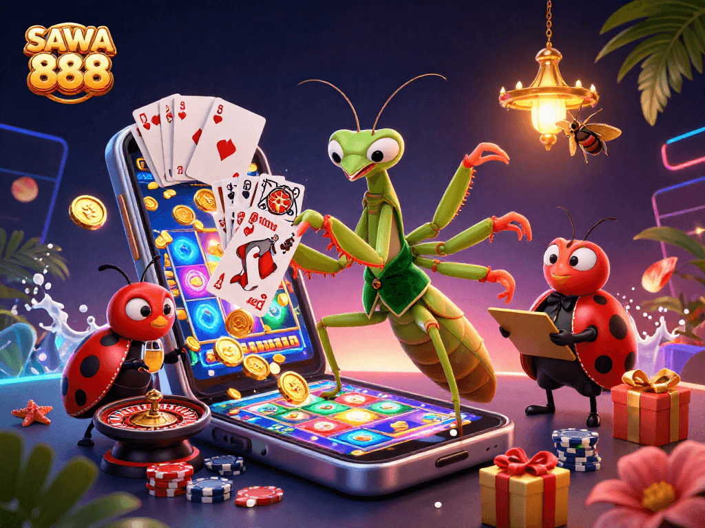Engage with thrilling slots action at SAWA 888 featuring vibrant characters and dynamic gameplay elements.