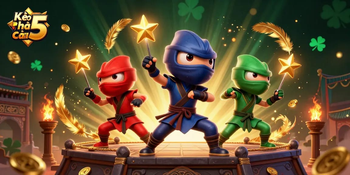 Engage with Kèo nhà cái 5 in this vibrant scene featuring skillful ninja chameleons battling in a dynamic gambling arena.