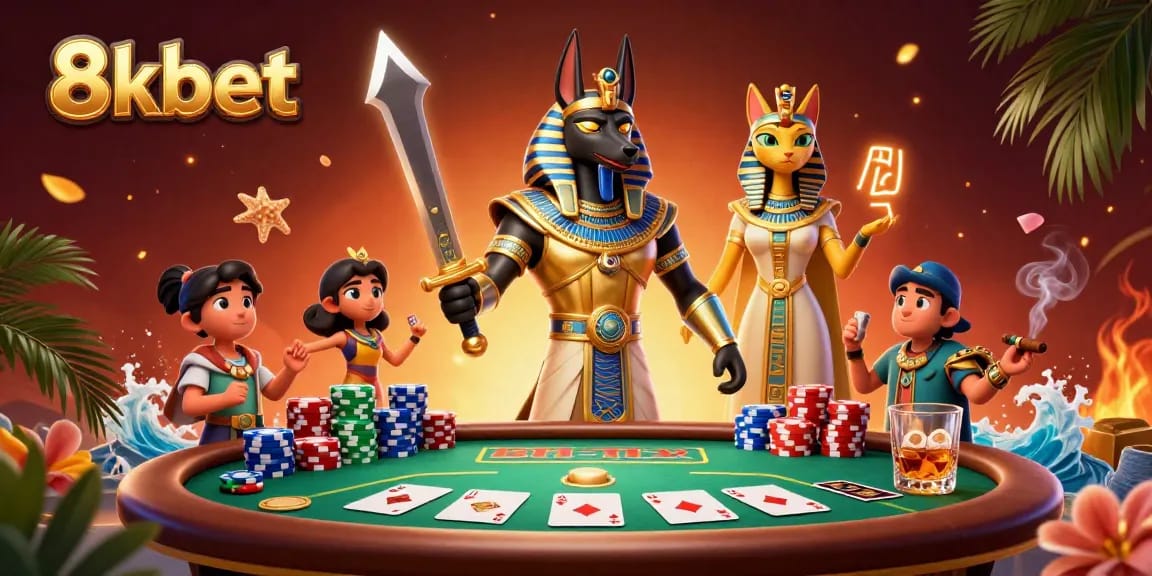 8xbet offers an exciting gaming experience with ancient warrior characters in dynamic casino scene.