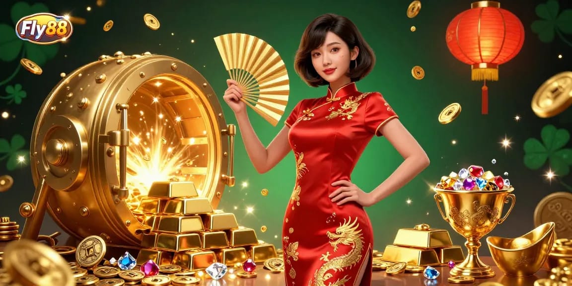 Engage with Fly88's exciting casino atmosphere featuring golden treasures and stunning visuals.