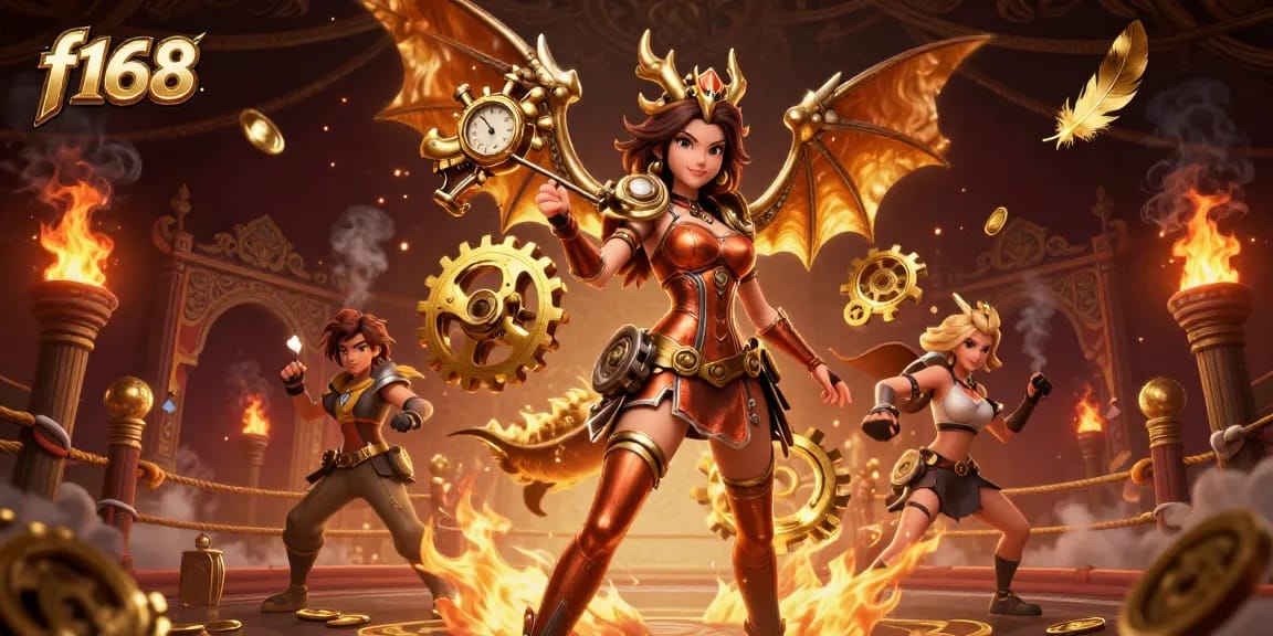 Experience thrilling gameplay at f168 with a stunning steampunk casino scene featuring unique characters and elements.