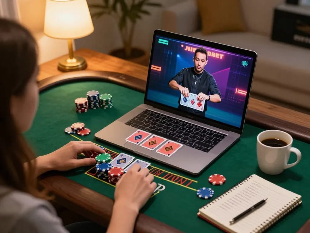Engaging gameplay with SC88 live dealer blackjack on laptop displaying strategies at home.