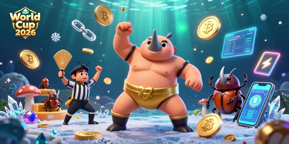 Experience the excitement of World Cup 2026 through a thrilling casino-style illustration filled with crypto elements.
