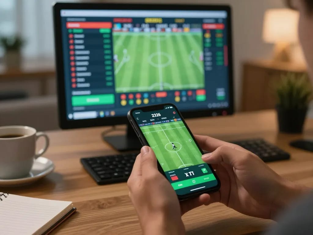 Engaging online football betting experience showcasing mobile app interface while placing wagers on trang cá cược bóng đá uy tín.