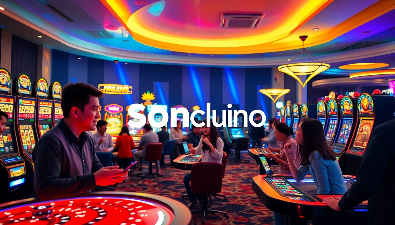 Exciting gaming scene at Sonclub showcasing vibrant virtual casino atmosphere with diverse players.