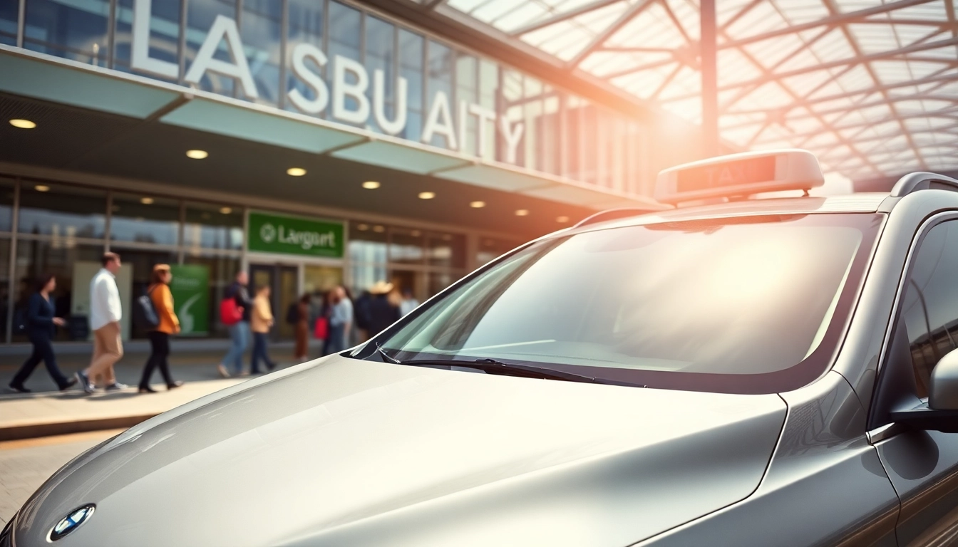 Taxi service providing transport outside London City airport for travelers.