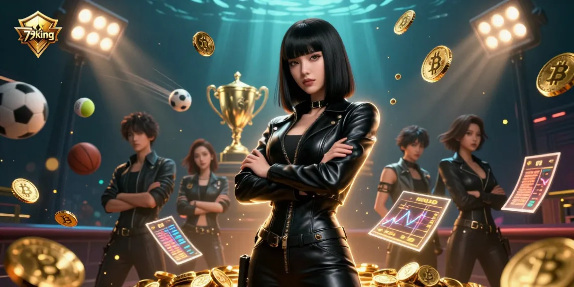 Experience the excitement of 79king as the stunning Asian woman showcases powerful gaming with neon elements and dynamic sports visuals.