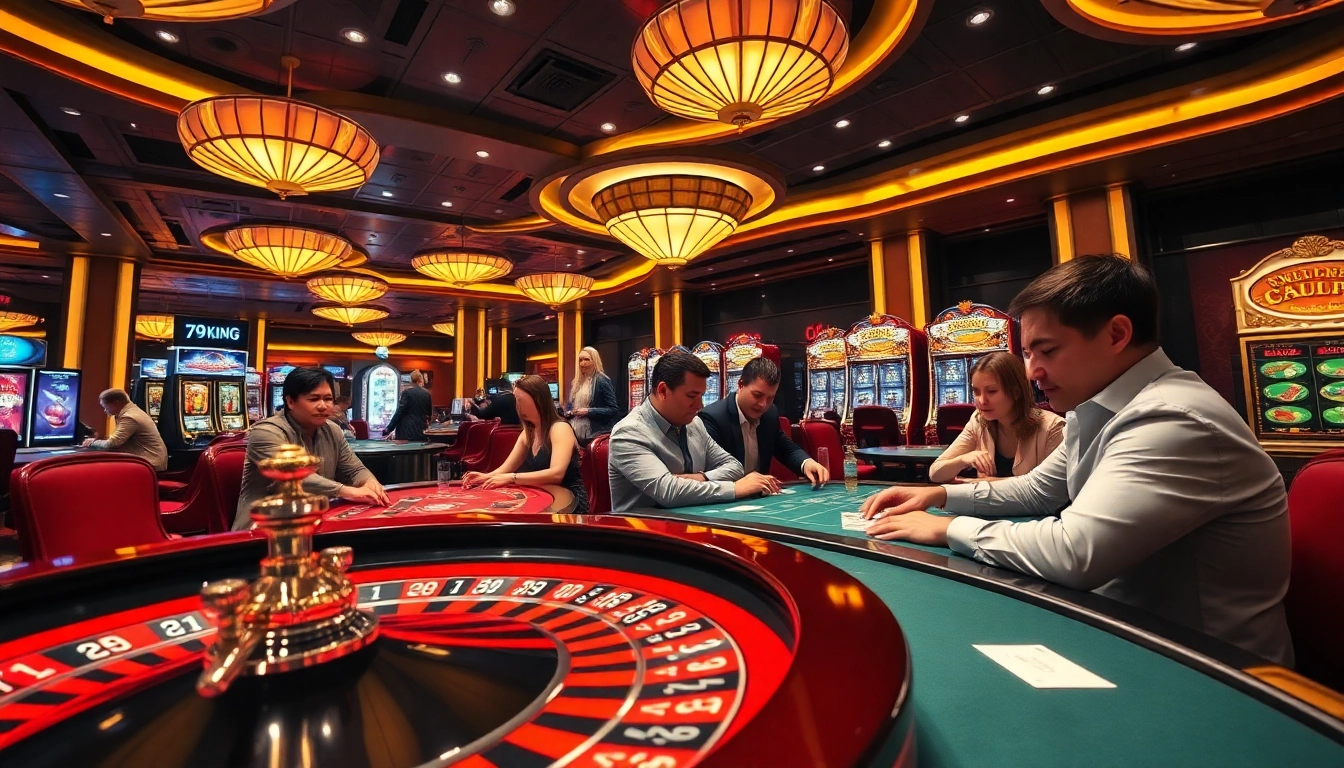 Experience the excitement at 79king with vibrant casino tables and eager gamblers.