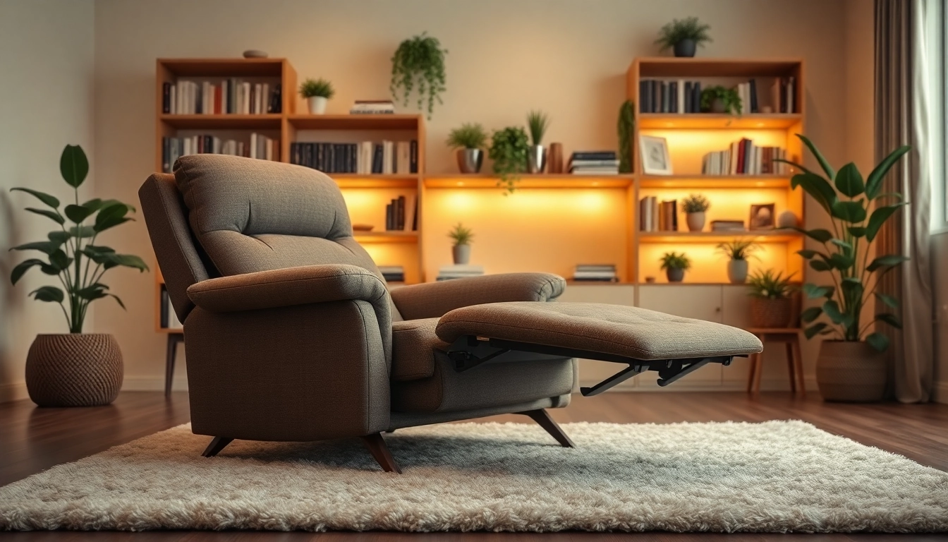 Enjoy a comfortable lay flat recliner in a cozy living room setting with warm lighting.