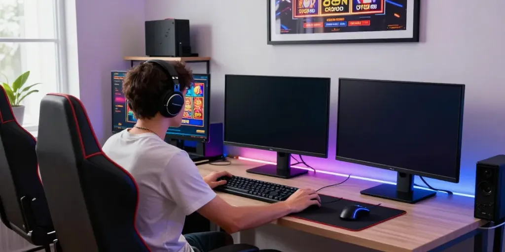Gamer enjoying games not on GamStop in a modern gaming setup.