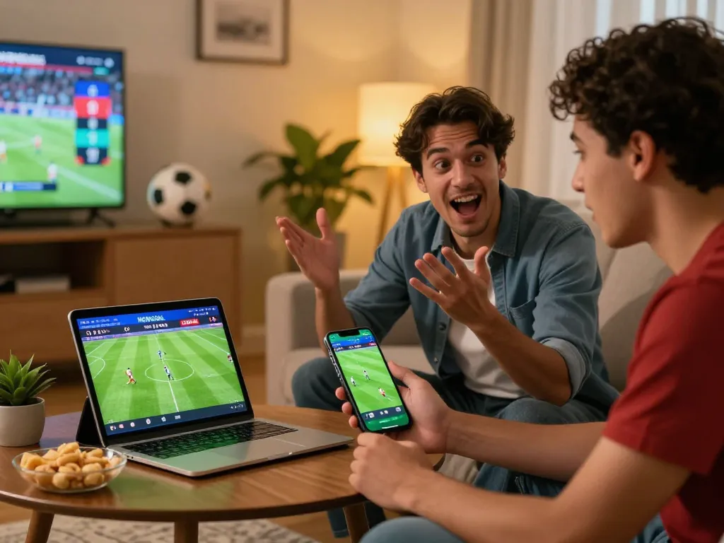 Soccer fan engaging with NOWGOAL live scores in cozy setting, displaying passion for the game.