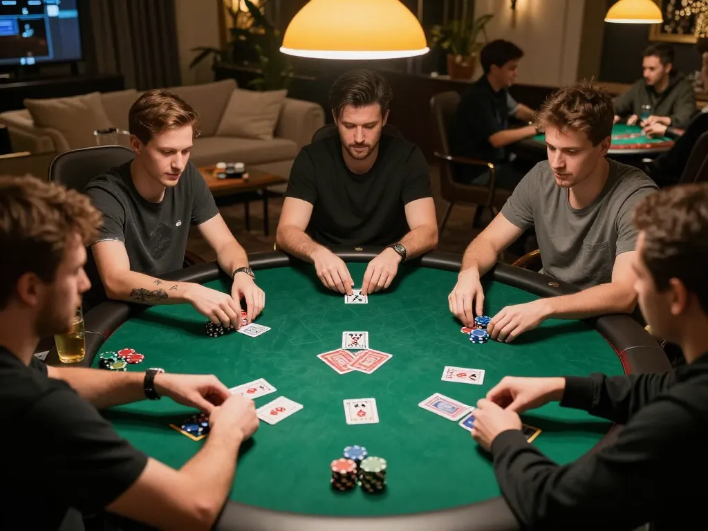 Players enjoying a competitive game of poker at Ko66, showcasing excitement and social bonding.