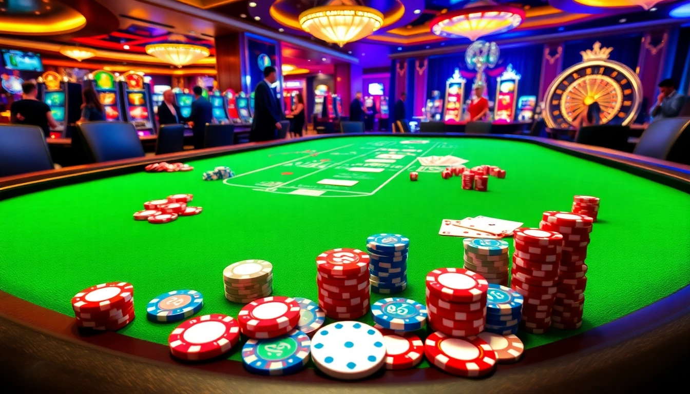 Excitement unfolds at the tg88 casino table with vibrant poker chips and cards.