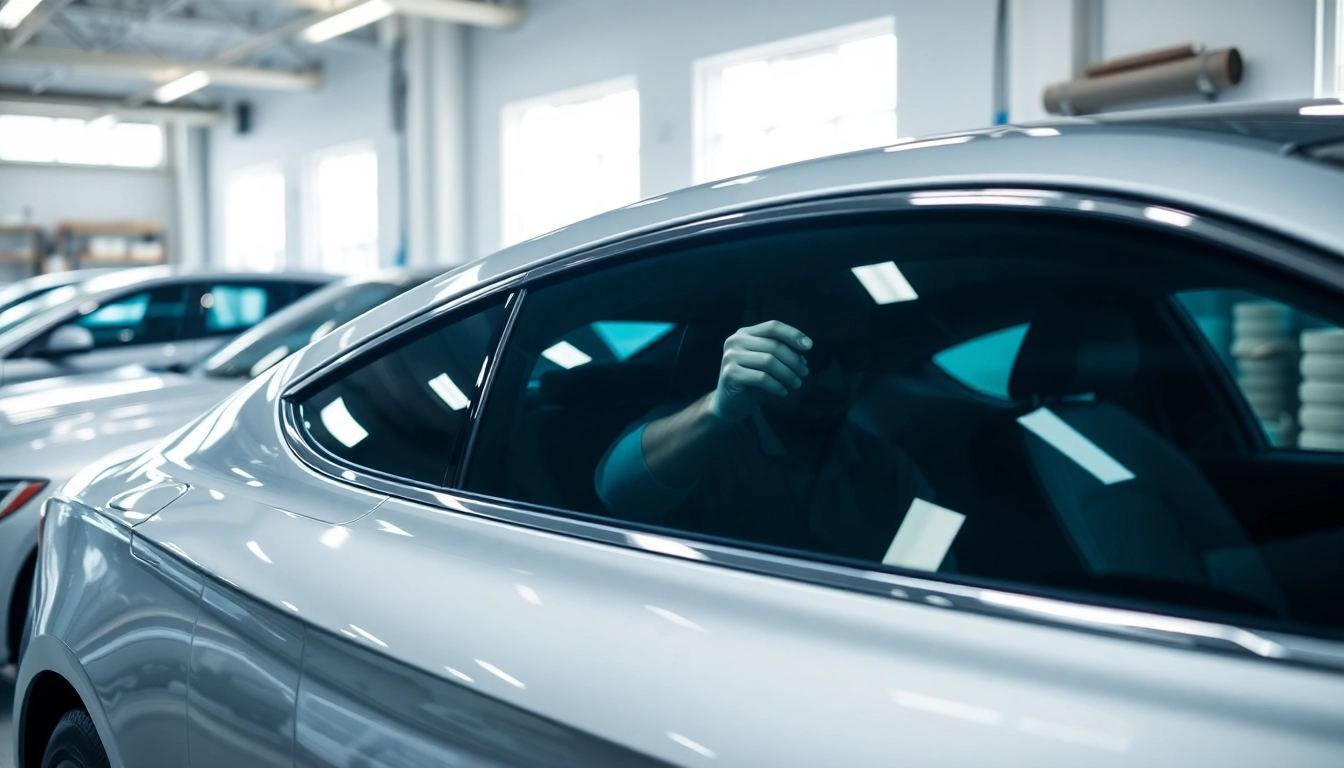 Transform your vehicle with professional window tint Chattanooga, showcasing a technician in action.