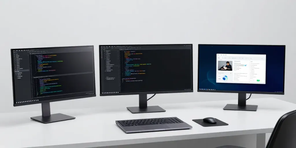 Buy .co.uk domain in a tech-savvy workspace with development tools and collaboration screens.