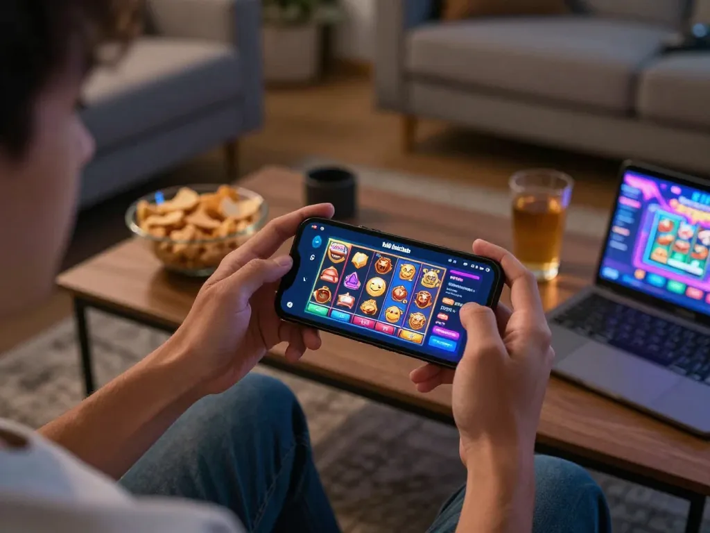 Experience thrilling gameplay as you tải hitclub on your smartphone in a cozy home setting.
