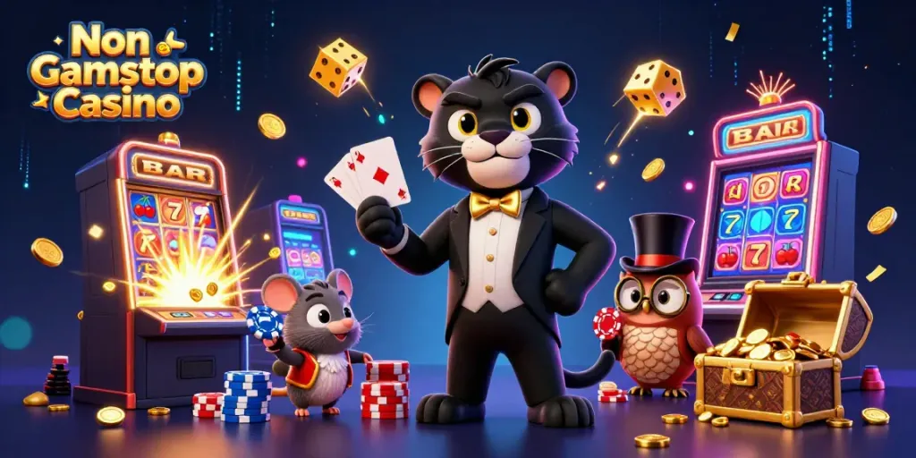 Engage in thrilling gaming experiences at Non Gamstop Casino with vibrant characters and exciting elements.