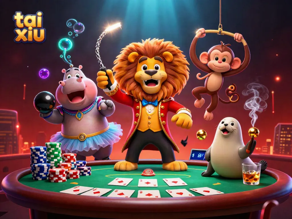 Experience excitement with tai xiu illustrated in a vibrant 3D casino scene packed with colorful game elements.