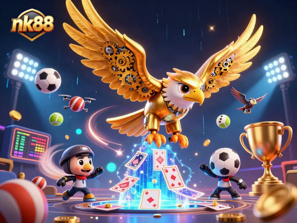 Engage in thrilling gaming experiences with the nk88 cybernetic eagle amidst vibrant sports elements.