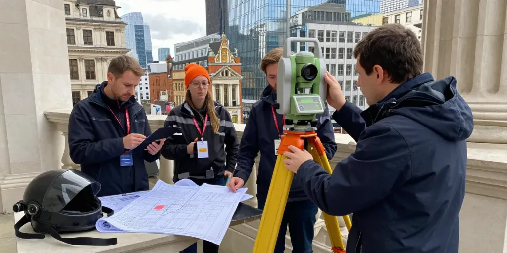 Measured Building Survey Surrey with professionals using advanced surveying equipment in London.
