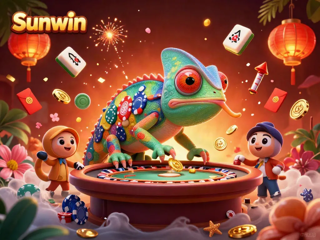 Experience Sunwin's vibrant gameplay with a colorful chameleon casino owner and immersive game elements!