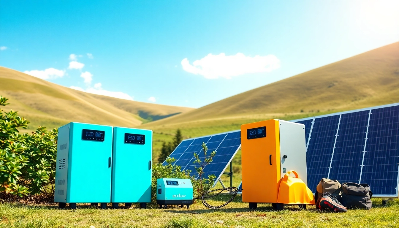 Showcase EcoFlow solar power station units in a scenic outdoor setting.