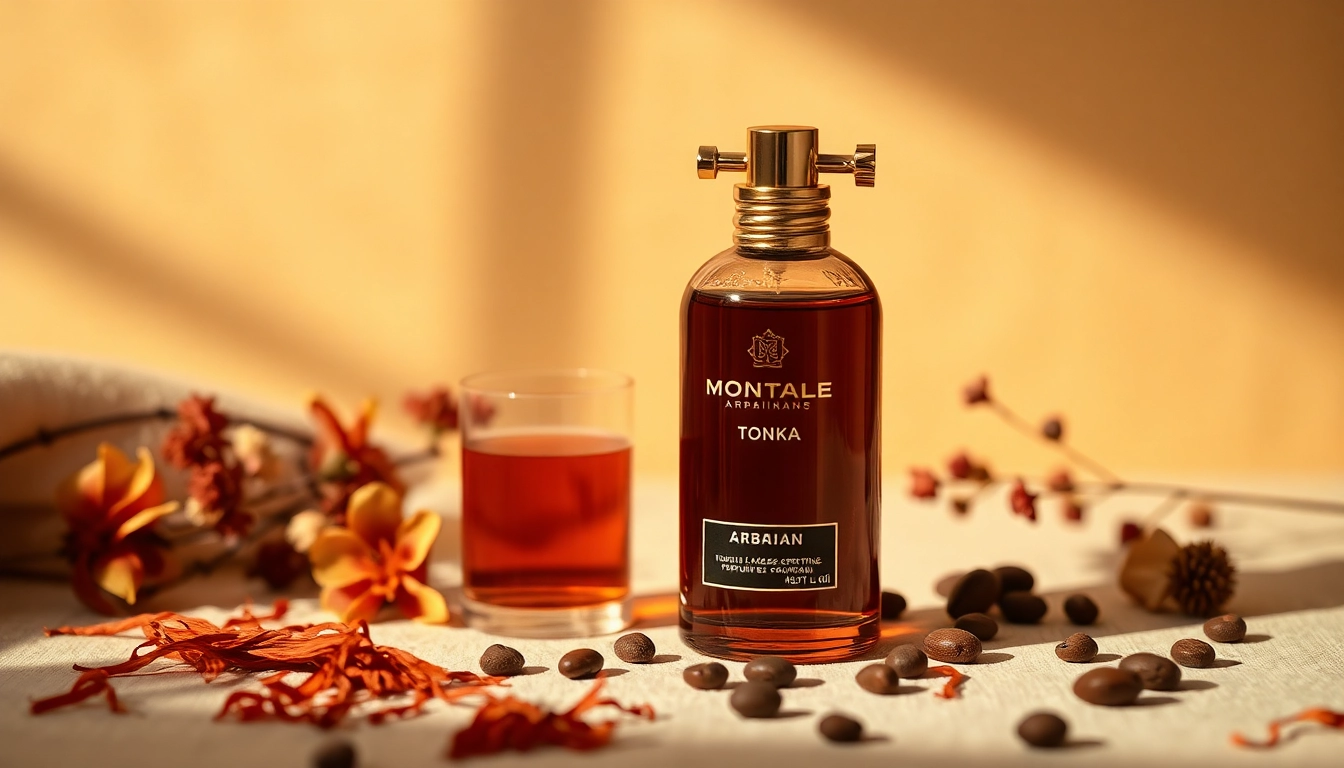 Highlight Montale arabians tonka fragrance in an elegant display of aromatic ingredients.
