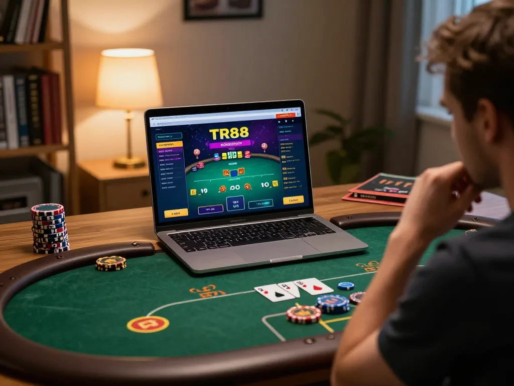 Engaging online gameplay on TR88 platform showcasing dynamic poker action in a cozy setting
