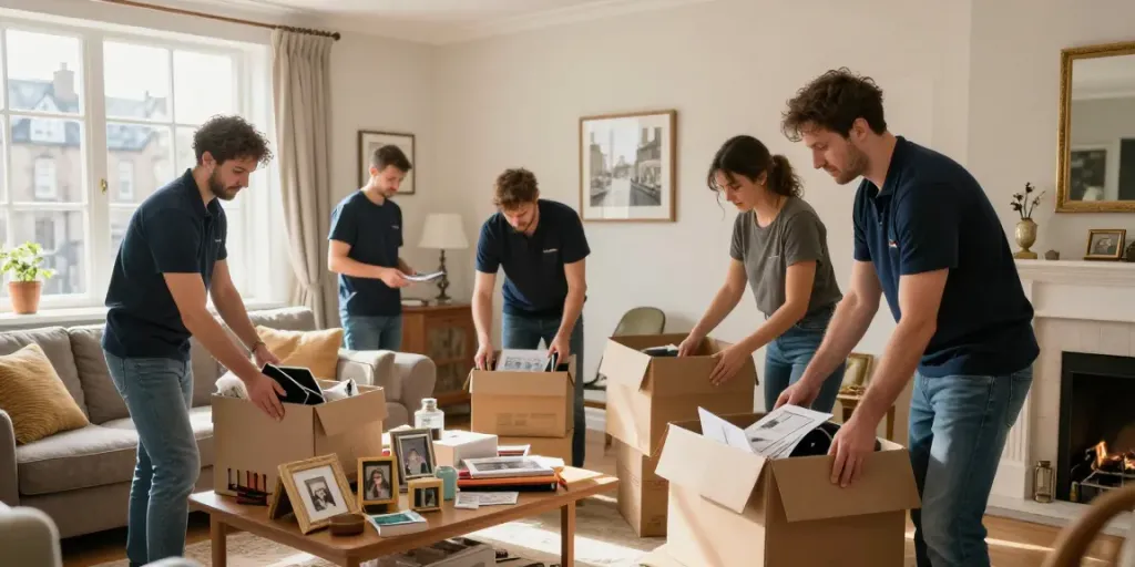 House Clearance Edinburgh team gently packing belongings during a property clearance.