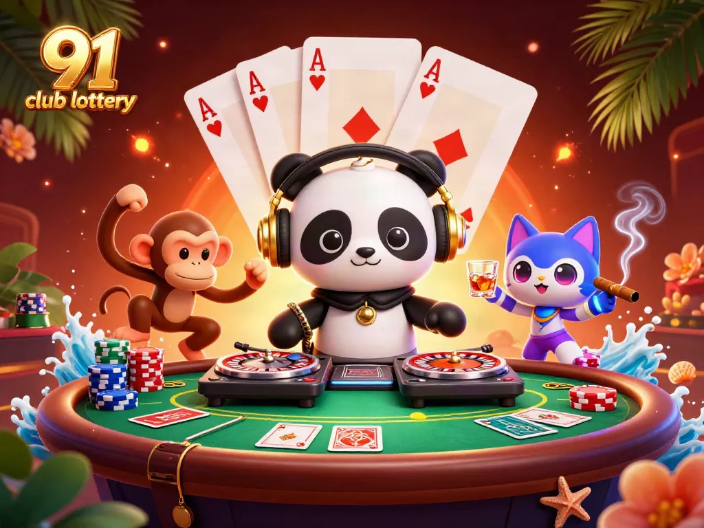 Experience the excitement of the 91 club lottery with vibrant characters and dynamic casino elements.