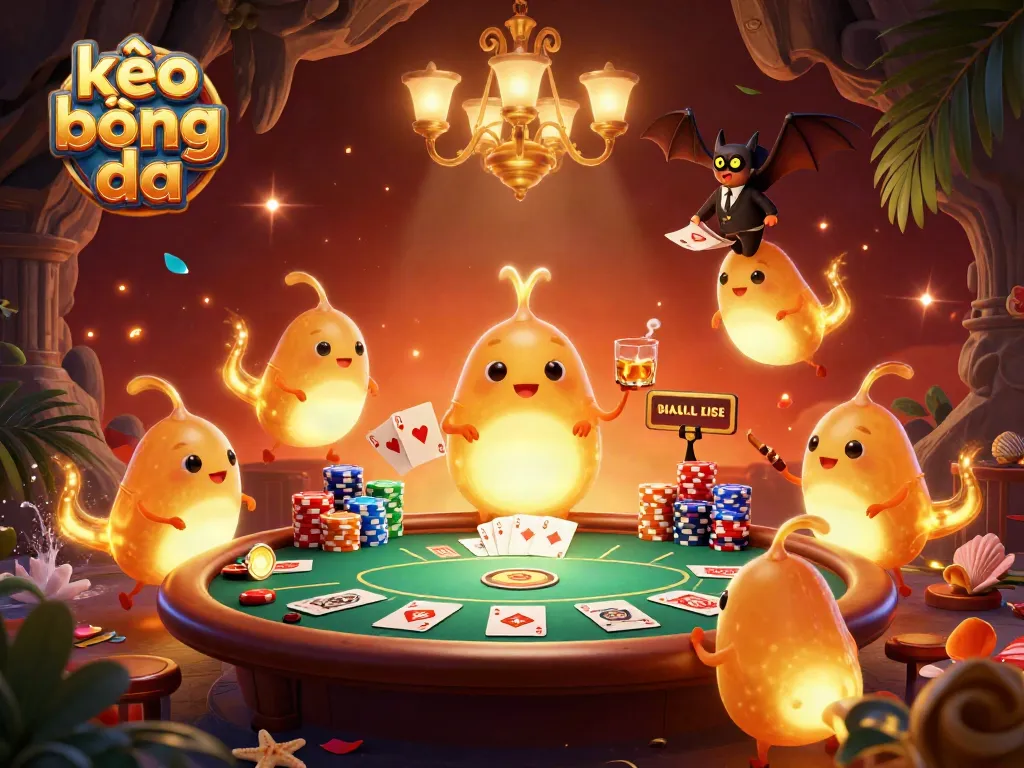Experience the thrill of betting with kèo bóng đá in this vibrant 3D casino scene where glowworms illuminate the action.