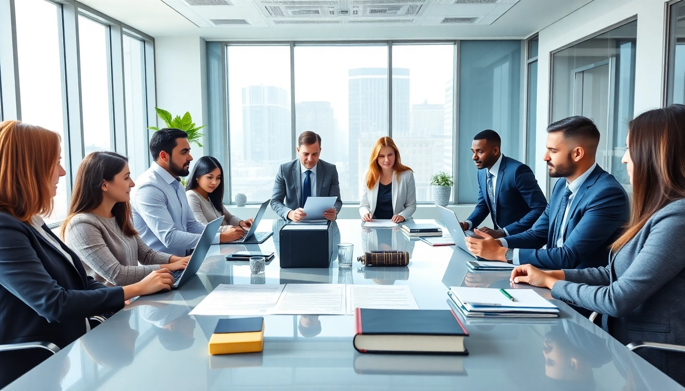 Lawyers for business setup in the US discussing company registration in a professional office.